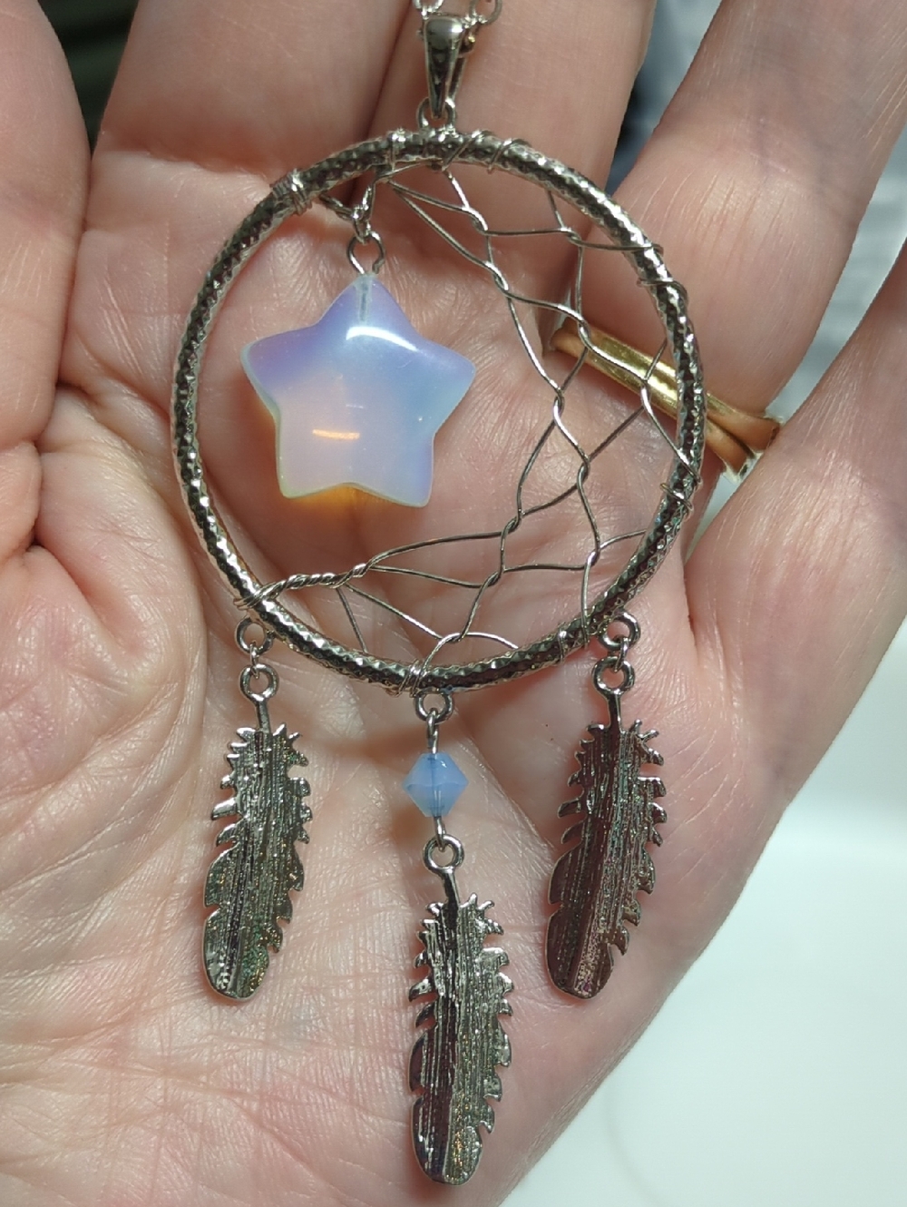 🎂 FAC Silver Dreamcatcher Pendant Necklace with Opalescent Star 28" Chain